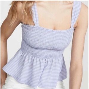 Smocked Peplum Madewell Tank Top - Blue and White